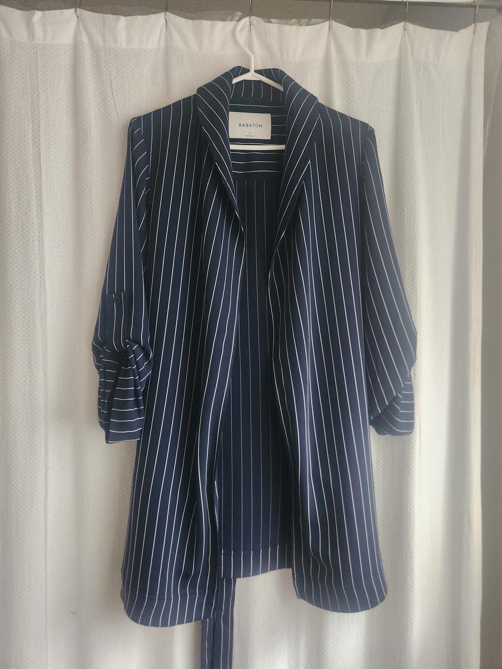 Babaton Navy and White Pinstripe Open Blazer